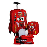 Kit Mochila Carros 3d 5005 Infantil Rodinhas Escolar Top Cor Vermelho