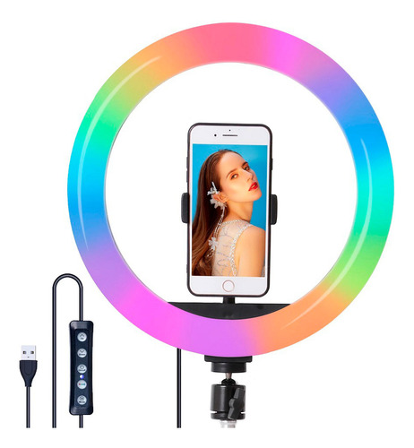 Aro De Luz Gadnic Para Selfies Luz Led Rgb Blanca Ajustable