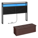 Queen Size Headboard And 43.3 Inchs Folding Storage Ottoman 
