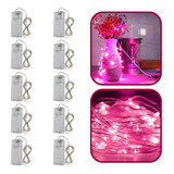 Kit 10 Fio Fada Cordão De Luz 2 Metros 20 Leds Rosa A Pilha 