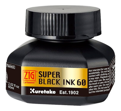 Tinta Super Black Ink 60 Kuretake Zig Cartoonist Negra 60 Ml
