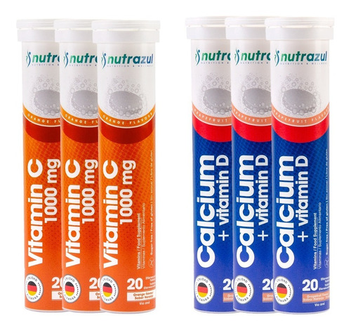 3 Vitaminas C 1000 Mg + 3 Calcios Vit D3 Nutrazul (pack 6).