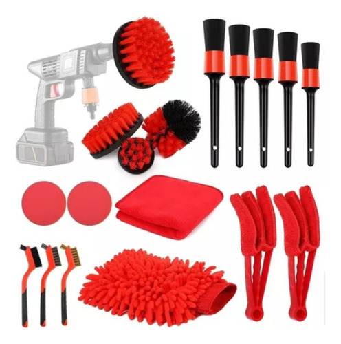 Limpieza De Auto Hogar Set Cepillos Para Taladro 18 Piezas Color Rojo