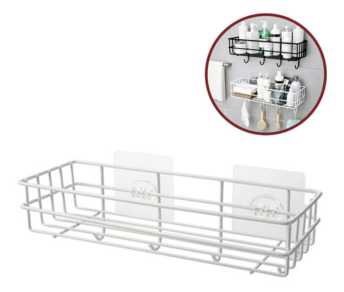 Estante Organizador Adhesivo Cocina Baño Ducha 4 Ganchos