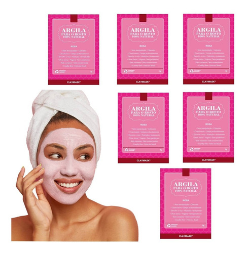 Mascara Facial Clareador Argila Rosa Pó Skin Care Kit 6 Un