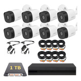 Kit Video Vigilancia 8 Cámaras 1080p Dahua Cctv 1 Tb Cables Color Blanco