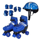 Patins Quad Azul Regulável 28 - 32 E 33 - 36 + Kit Proteção