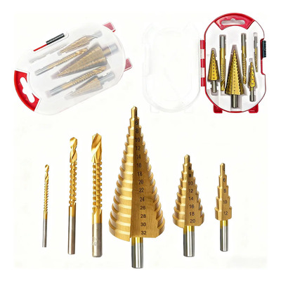 Broca Escalonada Conica Acero Rápido Taladro Kit 6pzs, Múltiple Pasos Escariar Tubo Herramienta De Reparación Perforación Alta Dureza, Hss Recubierto Metal Madera Cortador Sierra Tamaños 4-12-20-32mm