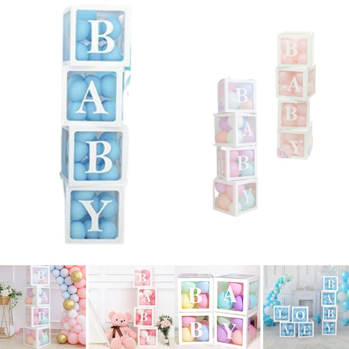 Kit Bloques Decorativos Baby Con Globos Cubo Caja Cumpleaños Color Celeste Pastel