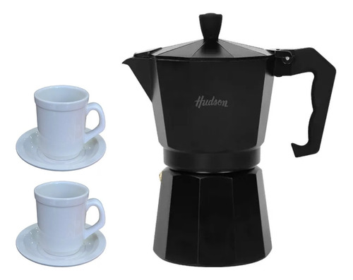 Set Cafetera Italiana Total Black Jarrito Americano Plato X2