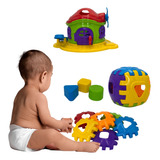 Brinquedo Educativo Menino E Menina Casinha E Cubo Didático