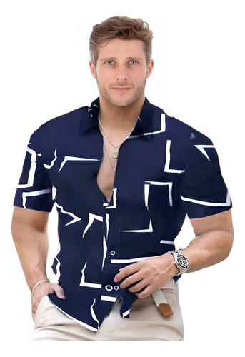 Camisa De Manga Corta Para Hombre Con Estampado Geométrico