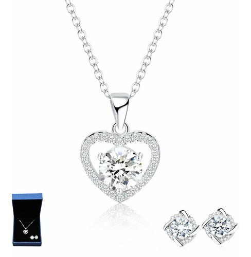 Conjunto Collar Y Aretes Mujer Plata Diamante Moissanita 1ct