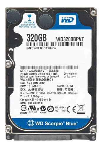 Hd Western Digital Wd Scorpio Blue Wd3200bpvt 320gb Azul