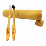 2 Escovas De Dente De Bambu + Estojo Bambu Sustentável