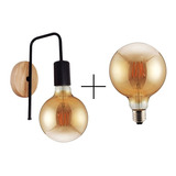 Combo Aplique Nordico De Madera + Lampara Led Vintage E27