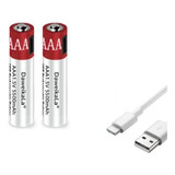 Kit 2 Pilhas Aaa 1,5v 5500mah Usb Recarregável Com Cabo