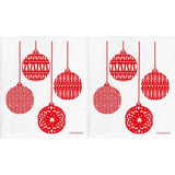 Paños De Cocina De Esponja Set Navidad 2 Bolas Rojas