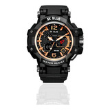 Reloj Hombre Digital Shock Led Doble Hora F Naranj + Estuche