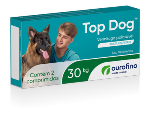 Top Dog 30kg Vermifugo Palatavel P/ Cães 2 Comprimid Giardia