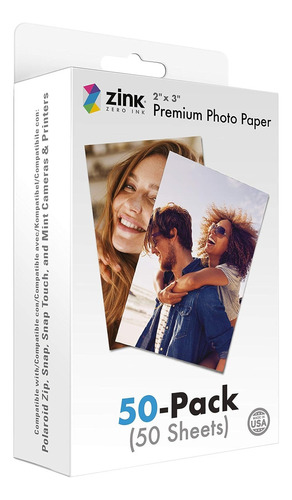 Papel Fotográfico Instantáneo, Zink Polaroid 2x3 - 50 Hojas Color Blanco