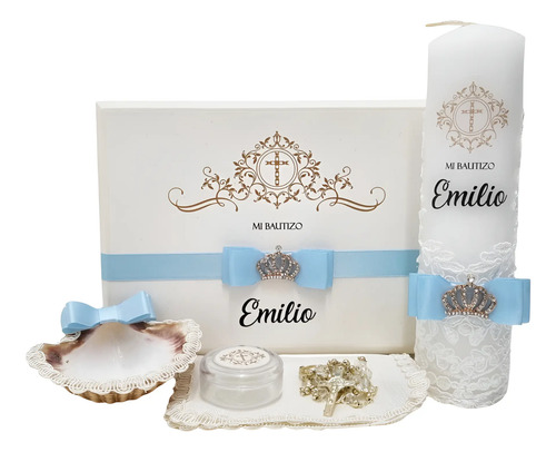 Vela Cirio Bautismo Kit Bautizo Encaje Caja Madera Kb004