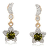 Aretes Oro 14k Lam Estrella Luna Swarovski Colgantes Premium