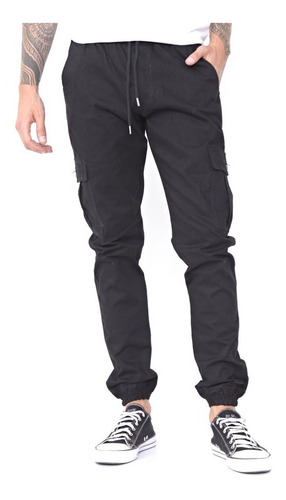 Pantalon Jogger Cargo Gabardina Hombre Elastizado Puños