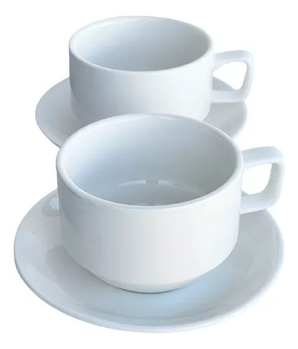 Juego Set X 6 Tazas Y Plato De Porcelana Desayuno 250cc