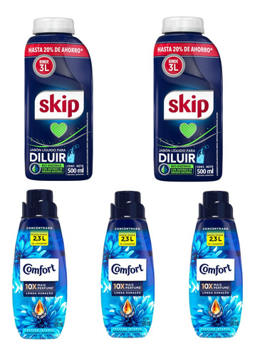 2 Skip Para Diluir Rinde 3l + 3 Comfort Concentrado 500ml