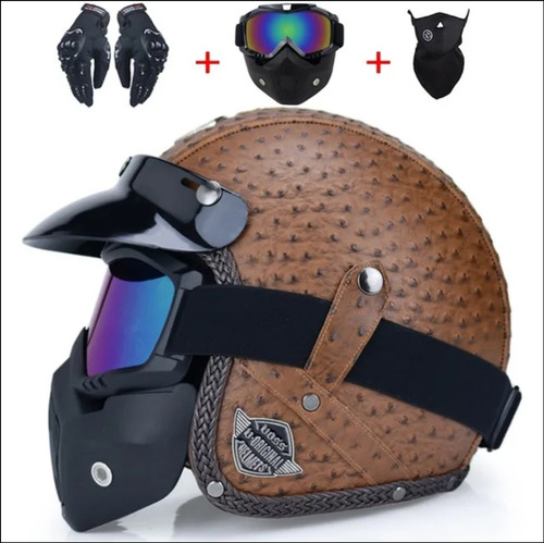 Casco Chooper 3/4 Todo Proposito De Lujo Piel Pu + Regalos