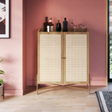 Cristaleira 2 Portas 93cm Palhinha Pé Metal Dourado Oslo