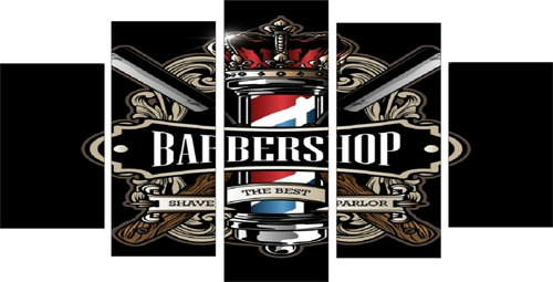 Quadro Mosaico 115x60 Barbearia Barber Shop 5pçs