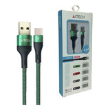Cable Usb Aitech Mallado 2.4a Fast Charging Tipo C 1m Color Verde