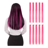 55 Cm 10 Piezas Clip Recto En Cabello Sintético Rosa