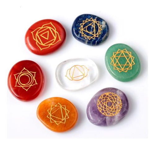 7 Chakras Kit Cajita De Madera Con Cuarzos 7 Colores 