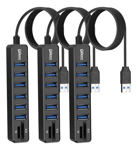 Pack 3 Hub 6 Puertos Usb 3.0 Adaptador Lector Tarjeta Sd 