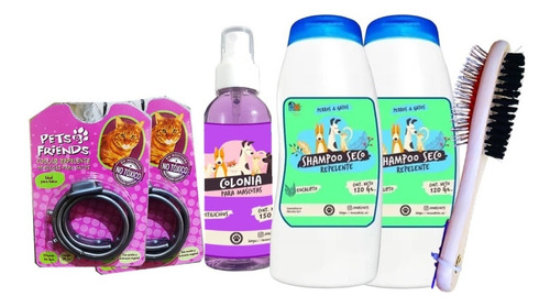 Kit Para Gato Collar Antipulgas +shampoo +colonia +peine