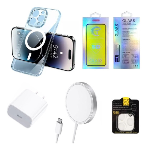 Kit Funda Para iPhone Magsafe Cargador Mica Camara Pantalla