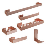 Kit Acessórios Banheiro Lavabo 6 Peças Rose Gold Alumínio