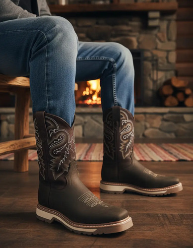 Bota Vaquera Purepecha De Piel Vacuno Crazy Tabaco (25-30)