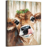 Country Farmhouse Baño Cute Cow Decor Lienzo Impreso A...