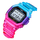 Reloj De Pulsera Digital Unisex Skmei 1622 Color De La Correa Rosa Chicle Color Del Bisel Negro Color Del Fondo Negro