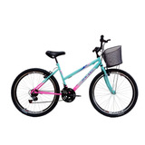 Bicicleta Feminina Aro 24 Com 18 Marchas Com Cesta