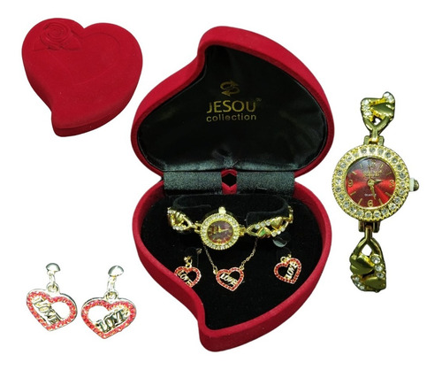 Cofre Corazón Reloj Cadena Anillo Topitos Dama Regalo Mujer 