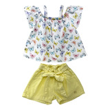 Conjunto Infantil Verão Menina Shorts E Blusa Borboleta