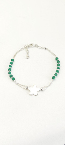 Pulsera Plata 925 Con Piedras Verdes Y Flor