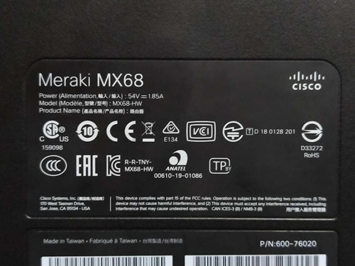 Cisco Meraki Mx68-hw S/licencia, S/cuenta Alamb-inalamb