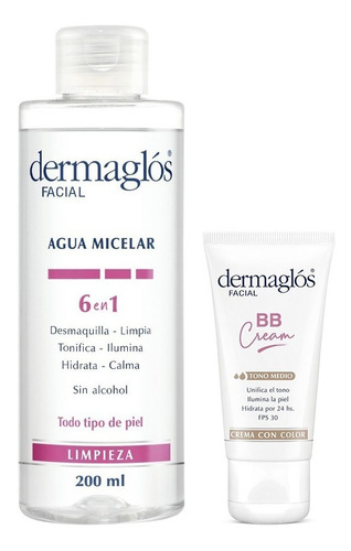 Kit Facial Dermaglós Agua Micelar + Bb Cream T Medio Financ