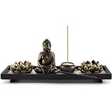 Jovivi Zen Garden Set Buddha Statue 2 Lotus Tealight Candle 